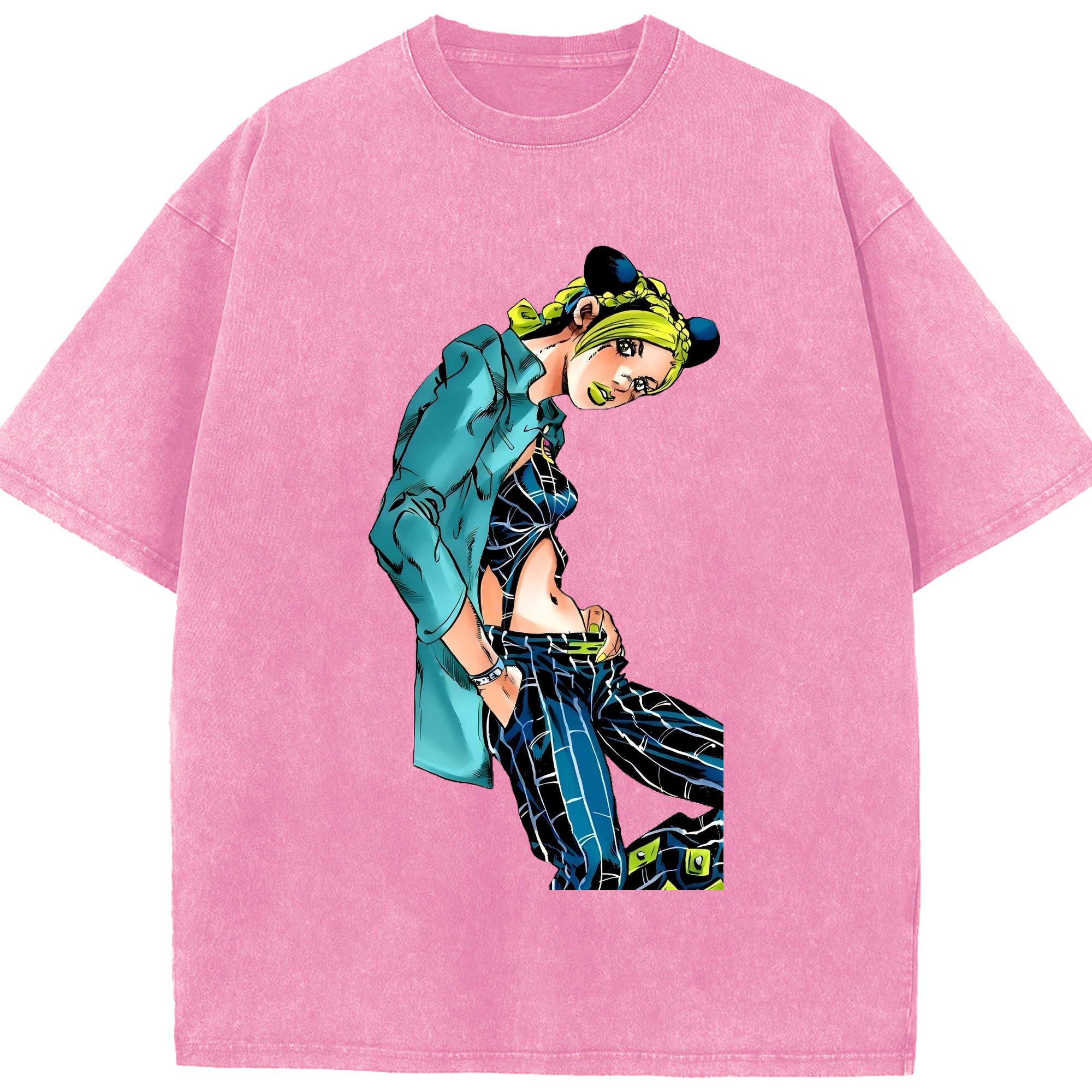 （画像用） "ジョジョの奇妙な冒険 くうじょう ジョリーン JoJo's Bizarre Adventure Jolyne Cujoh " 綿100% ヴィンテージ風 半袖Tシャツ（フロントプリント）